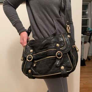 Henri Bendel Black Leather Gold Zipper Purse